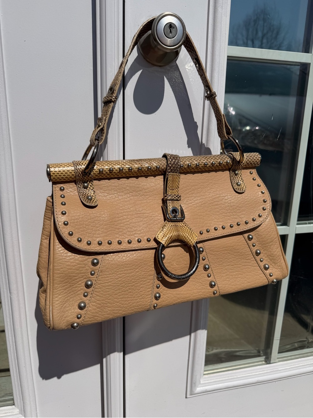 Archival Y2K Dolce & Gabbana Beige Leather Bag With Python Skin Silver Hardware
